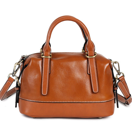 2023 Summer Commuting Retro Cowhide Handbag Simple Women's Vegetable-Tanned Genuine Leather Crossbody Bag Versatile and Compact
