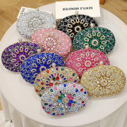 Cross-border Fashion Diamond-encrusted Sunflower Bag Dinner Portable Oval Bag Shiny Rhinestone Gift Bag