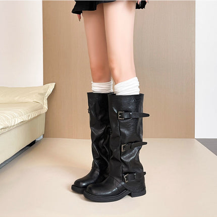 Autumn and Winter High Boots for Women, Knee-High Boots, Thick-Soled Hot Girls' Slimming Pants, Pile-Up Knight Boots, Maillard Boots