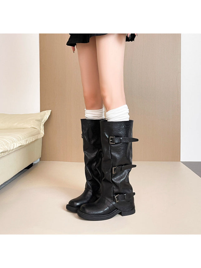 Autumn and Winter High Boots for Women, Knee-High Boots, Thick-Soled Hot Girls' Slimming Pants, Pile-Up Knight Boots, Maillard Boots