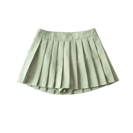 2024 Summer College Style Age-Reducing Anti-Exposure A-Line Short Skirt for Women, Mid-Waist Pleated Skirt with Short Front and Long Back
