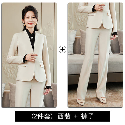 Khaki Suit Women's 2024 Autumn and Winter Fashion Green Business Wear European and American Casual Wide Long Two-Piece Suit