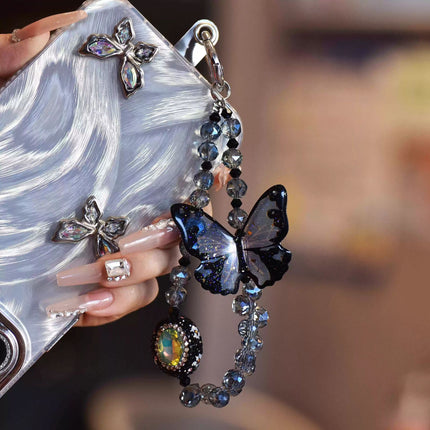 Xiaohongshu Style 3D Butterfly Phone Chain Trendy High-End Phone Strap Lanyard Beaded Keychain Accessory