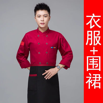 Chef Work Clothes Short-Sleeved Wholesale Men's Kitchen Hotel Catering Foreign Trade Restaurant Printable Embroidered Chef Uniform Long-Sleeved Suit