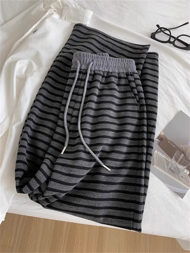 Lazy Black Grey Striped Wide-leg Pants Women's Spring and Summer 2025 New Style Slimming Straight Casual Loose Mop Pants