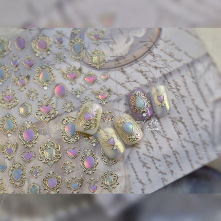 European Style Heart Gemstone Nail Art Stickers Embossed New 3D Stereo 5D Popular Ins Aurora Gradient Nail Stickers