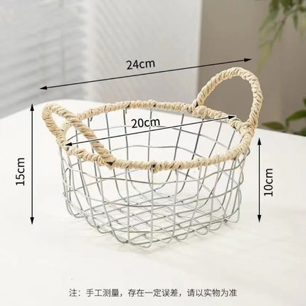 Scandinavian Double-ear Woven Storage Basket Wire Woven Storage Basket Living Room Sundry Storage Desktop Convenient Woven Basket