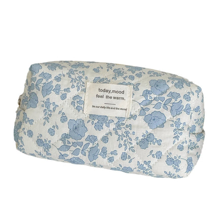 Blue Begonia Flower Cosmetic Bag Retro Student High-value Wash Bag Outgoing Portable Travel Storage Bag Octagon Bag