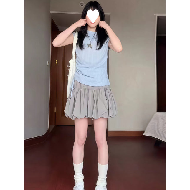 Summer Dopamine Outfit Set for Women 2025 New Slim Fit Pure Style Waist-Cinching Top and Skirt Two-Piece Set