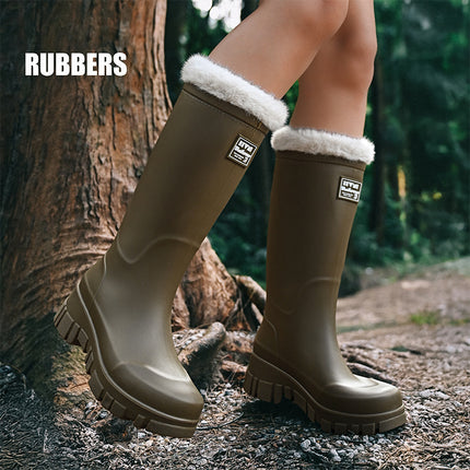 Cross-border Fashion Mid-high Rain Boots Women's Fixed Cotton Warm Outdoor Camping All-match Rain Boots Thick-soled Wear-resistant Work Shoes