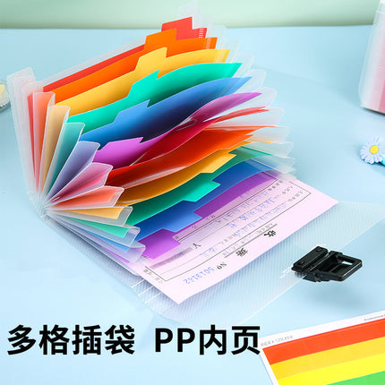 a6 multi-layer organ folder data file ticket holder 13-grid rainbow inside Page mini organ bag PP storage folder