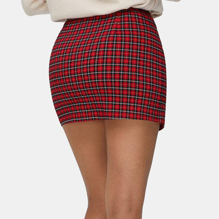 Amazon Cross-Border Autum Plaid Tight Mini Hip-Hugging Skirt 2025 Fashion Button Autum and Winter Skirt