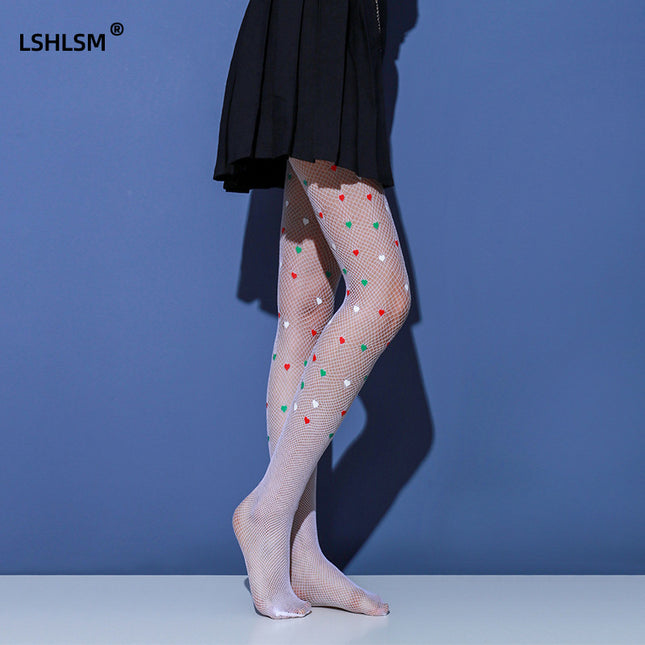 Fishnet Stockings Cute Heart Printed Green Slimming Legs Women's Pantyhose Leggings White Silk Stockings Pantyhose