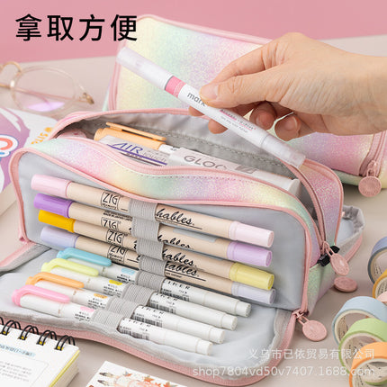 Oxford Cloth Double-Open Pencil Case, Large Capacity Stationery Box, Thickened, Wear-Resistant, Waterproof Pencil Bag for Students, Suitable for Middle and High School Students