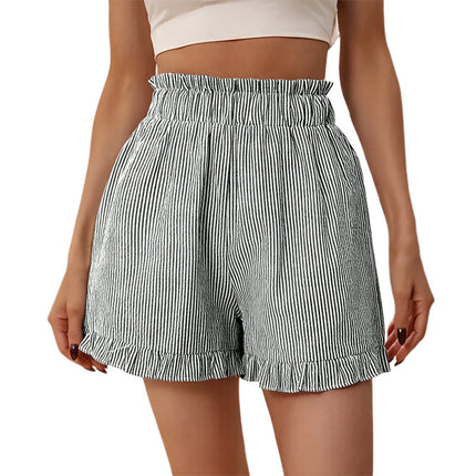 Nunbai Hot Girl Striped High-Waisted Casual Shorts for Women, Summer Hot Pants, Versatile Wide-Leg Pants, Slimming and Sexy