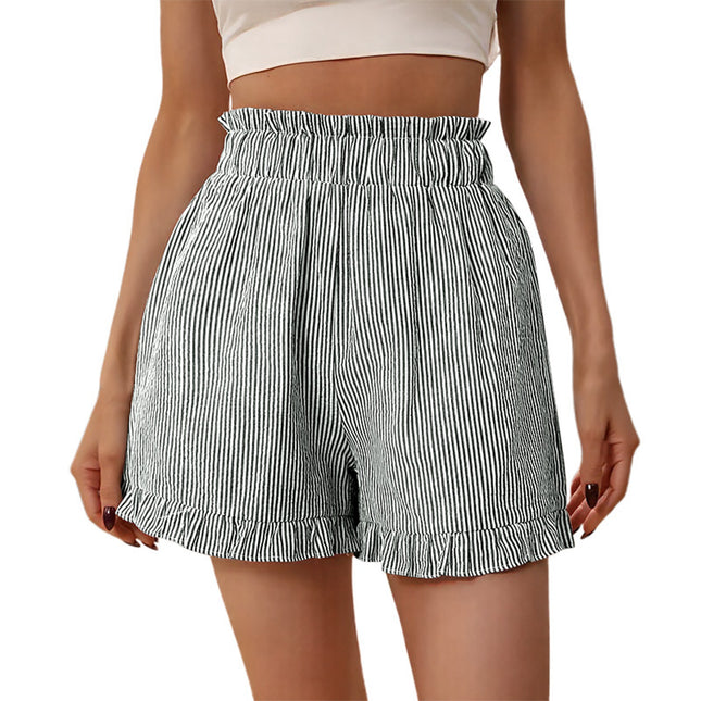 Nunbai Hot Girl Striped High-Waisted Casual Shorts for Women, Summer Hot Pants, Versatile Wide-Leg Pants, Slimming and Sexy
