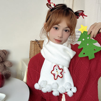 Falling Pool Knitting ~ Cute Christmas Snowman Fur Ball Knitted Scarf Women's Winter Warm All-match Japanese Scarf Student