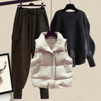 Apricot vest + black top + coffee pants three-piece set / M [recommended 40-50kg ]