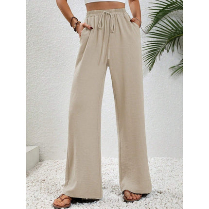 Women's Fashion 2024 Europe and America Amazon Cross-border Best Selling New Joker Solid Color Mop Wide Leg Pants Casual Pants in stock