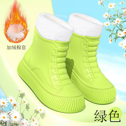 Cross-Border Rain Boots, Winter Velvet Warm Water Shoes, Women's Fashionable Short Rain Boots, Car Wash Kitchen Non-Slip Waterproof Rubber Shoes