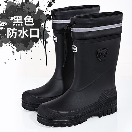 2026 New Cross-Border Korean and Japanese Waterproof Rubber Shoes, Fashionable Water Shoes, Outdoor Non-Slip Mid-Calf Fleece-Lined Men's Rain Boots