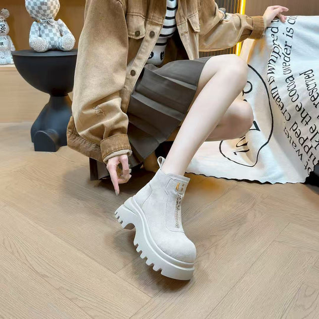 New Autumn Fashion Versatile Retro-Style Thick-Soled Ankle Boots with Round Toe Chelsea Boots