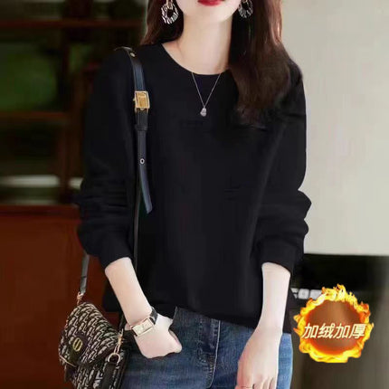 Autumn and Winter All-match Cotton Crewneck Sweater New Casual Printed Cartoon fleece-lined Thickened Base Top for Men and Women