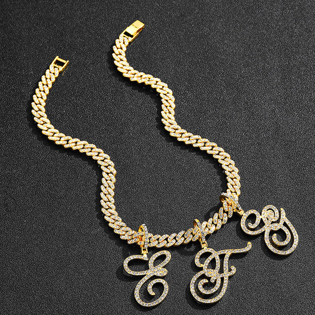 Foreign trade popular products full diamond hip hop jewelry grass letter pendant melon seed buckle Cuban chain accessories Amazon exclusive