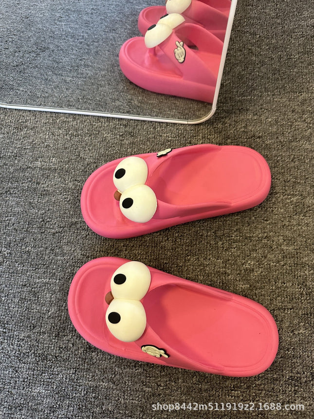 2023 Summer New Women's Flip Flops Big Eyes Love Cute Sweet Thick Bottom Comfortable Home Out