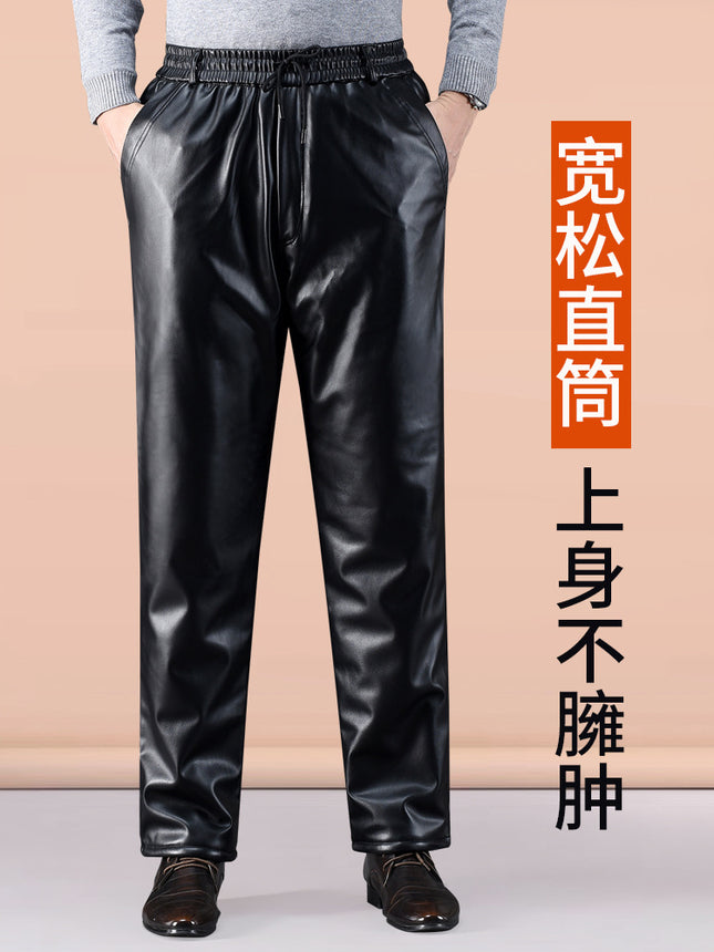 Spring and Summer Men's Single-layer pu Leather Pants, Oil-proof Work Pants, Aquatic Repair Pants, Autumn and Winter Velvet Thickeneded Men's Straight Pants