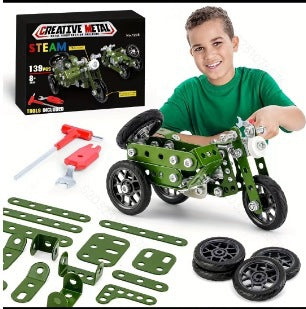 Cross-border metal military aircraft building blocks suit motorcycle fire engineering vehicle children's educational assembled toy model