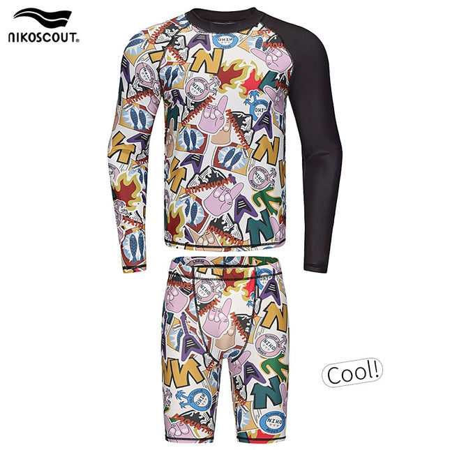 Men's Swimsuit Long-Sleeved Split Sun Protection Swimsuit Men's Adult Anti-Embarrassment Youth Boxer Surfing Swimsuit
