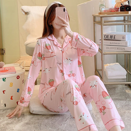 [Factory Wholesale] Women's Pure Cotton Pajamas, Spring and Autumn Style, Long-Sleeved, Long Pants, Can Be Worn Outside, Sweet Student Homewear Set