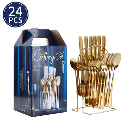 Cross-border Amazon stainless steel tableware 24 pieces suit Western tableware steak knife fork spoon gift box tableware suit