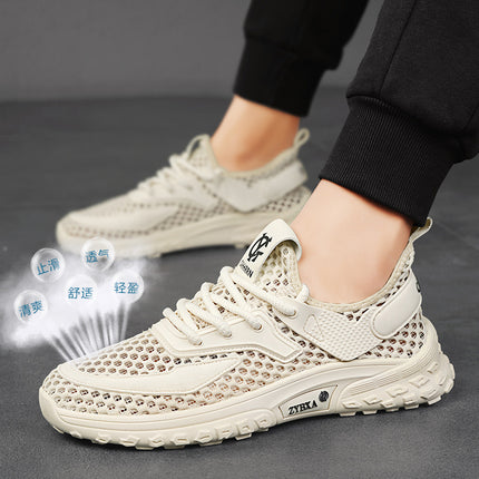 2025 Summer Lightweight Slip-On Large-Eye Cut Out Mesh Flats One-Leg Outdoor Douyin Casual Sandals and Sneakers for Men