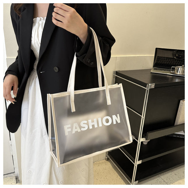 Transparent Large Bag Women's Bag 2023 Summer Simple Commuting Large Capacity Bag Portable Shoulder Tote Bag Jelly Bag