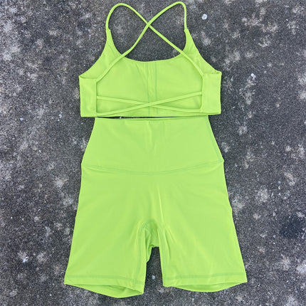 Summer Sports Shorts Set Soft Naked Tight Yoga Shorts Back Hollow Cross Underwear Yoga Set
