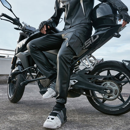 Cycling Motorcycle Men's Tooling Leather Pants Men's Fleece-Lined Thickened Loose Motorcycle Waterproof Windproof Warm Thick Autumn and Winter