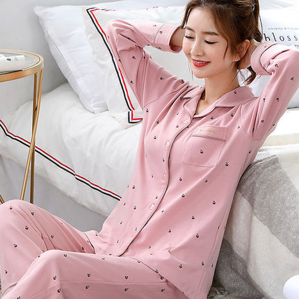 Double Pocket M-4XL100 Pure Cotton Extra Large Size Pajamas Women's Spring and Autumn Long Sleeve Moon Clothing Home Suit