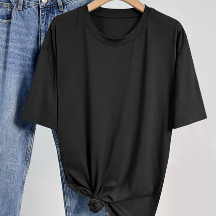 European and American Women's Casual Multi-Color Round Neck Short-Sleeved Light Version Simple Fashion Sports Top Pure Color Loose Light Board T-Shirt