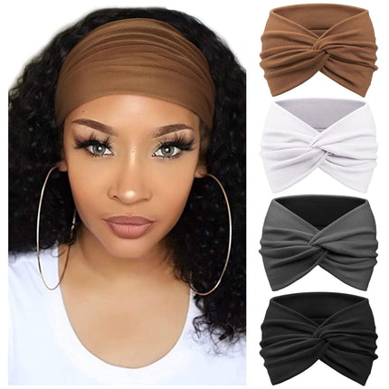 New European Women's Extra Wide Headband Large Headscarf Hair Tie Non-Slip Bohemian Elastic Hairband Twist Hair Accessory Versatile