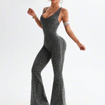 Hot-Selling Leopard Print Flared Jumpsuit in Stock, Amazon Yoga Jumpsuits, Hot-Selling Yoga Jumpsuits Wholesale