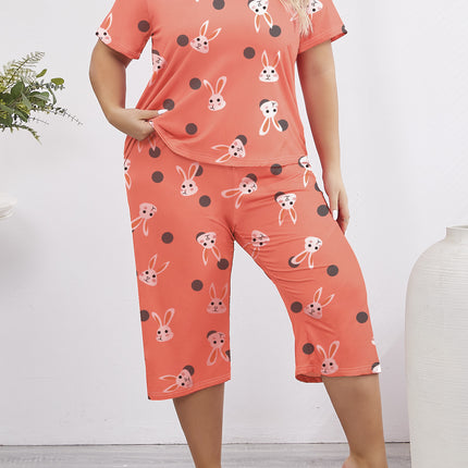 Foreign trade wholesale plus size pajamas women's spring and summer cropped pants short sleeve thin simple outer wear home clothing suit