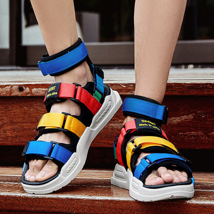 European Trendy Sandals for Summer Outdoor Wear, Youth Beach Shoes, Cross-Border Size 45, Thick-Soled Non-Slip Casual Men's Sandals