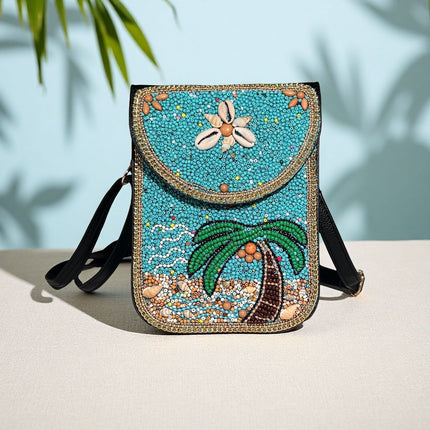 Red Lotus Women's Mobile Phone Bag Xinjiang Inner Mongolia Yunnan Travel Souvenir Retro Heavy Industry Rice Bead Shoulder Bag