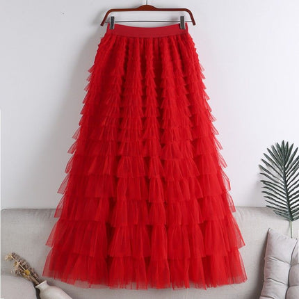 Cross-Border Mesh Patchwork Cake Skirt 2026 Summer New Style Mid-Length Skirt A-Line Long Skirt Puffy Tulle Skirt
