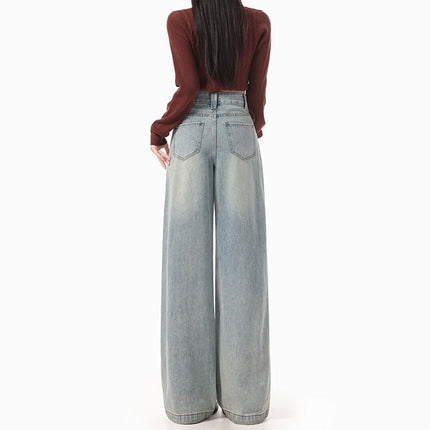 Light Blue Wide-Leg Jeans for Women Summer 2025 New High-Waisted Loose Straight Floor-Length Pants