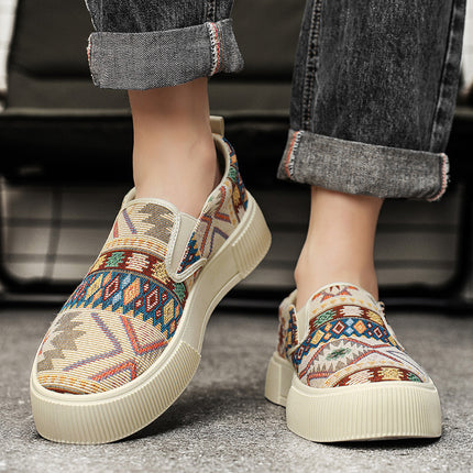 2026 Spring Ethnic Style Trendy Slip-On Low-Top Retro Jacquard Korean Fashion Large Size Platform Sneakers