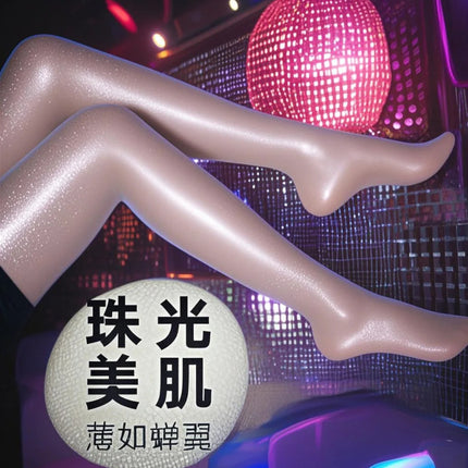Shiny Pearl Stockings with Starry Pattern, Anti-Snag, Pearlescent Shiny Stockings for Women, Fine Glitter, Skin-Enhancing Socks, Internet Celebrity Starry Sky Summer Thin Style