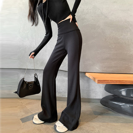 Autumn and Winter Knitted Drape Pants Mop Pants High Waist Gray Micro-lar Casual Trousers Slimming Yoga Bell Pants Women